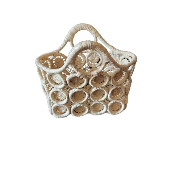 Handcrafted Wheel shaped raffia beach tote basket color cream - Picture 3 of 5